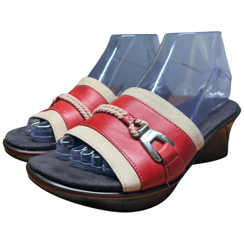 AEROSOLES Sea Squirt Women's 6.5B Leather Sandal Red Tan Black Shoes Rope Silver